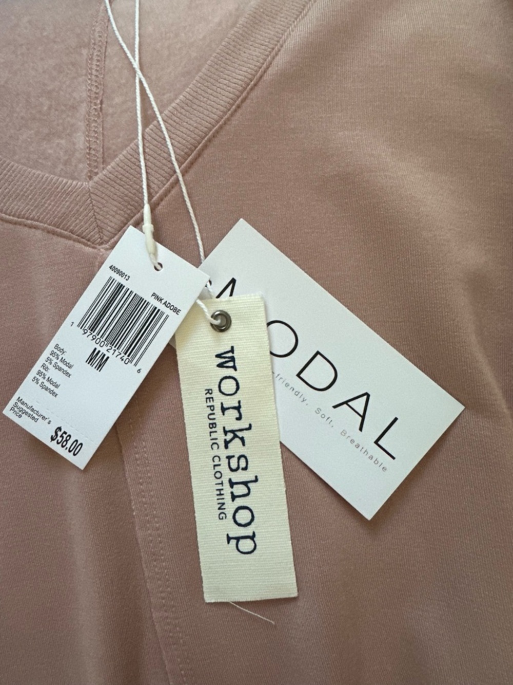 Workshop Modal V-Neck Sweatshirt Pink Adobe Soft Lounge Pullover‎ M NWT - Picture 14 of 15